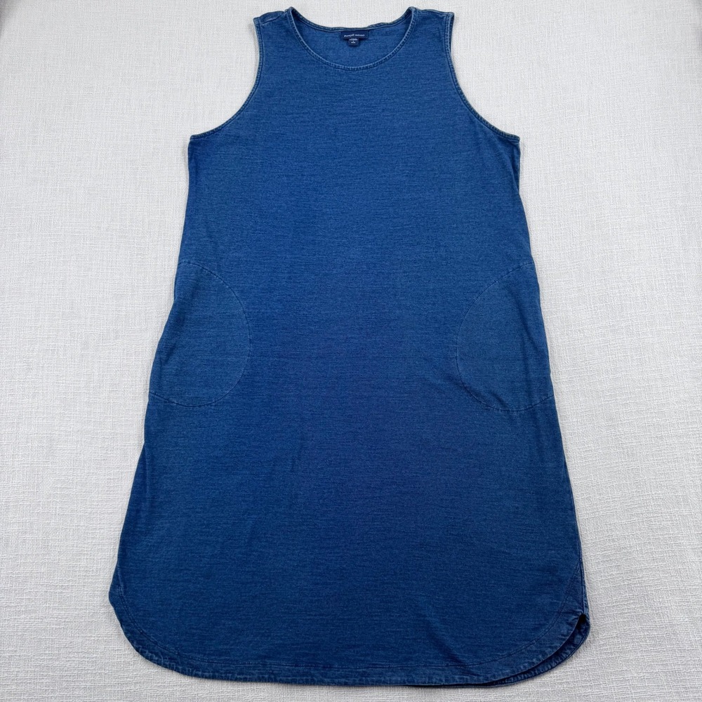 Pure Jill Indigo Tank Sleeveless Shift Tunic Cotton Dress Pockets Large Petite - Picture 2 of 9